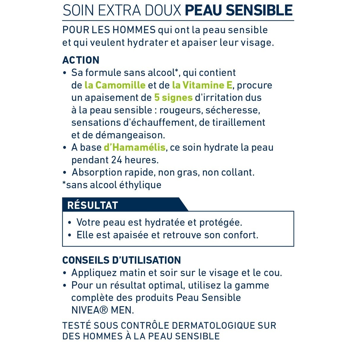 NIVEA Soin hydratant 24H 0% Alcool Camomille peaux sensibles