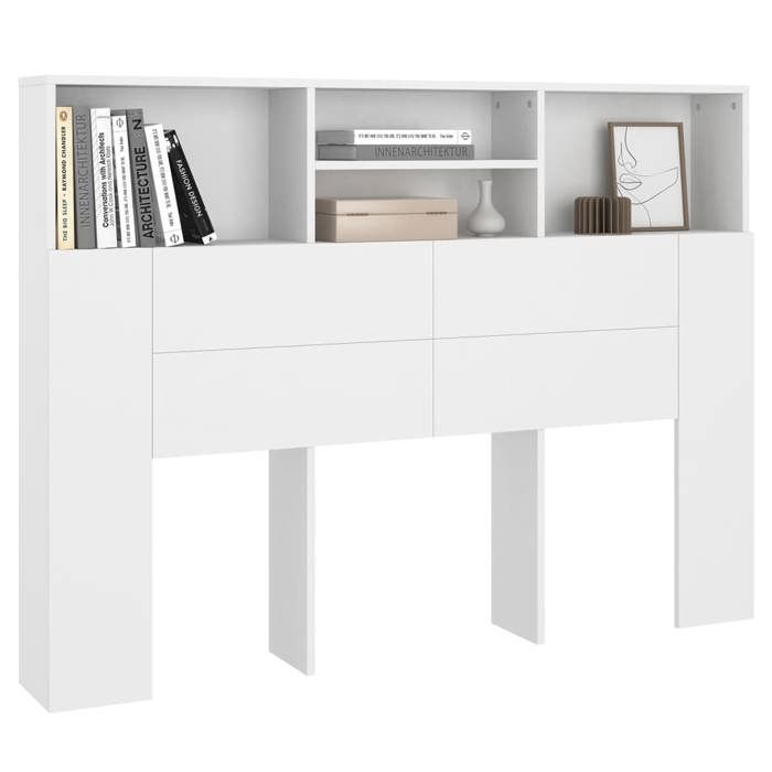 Cabeceira com arrumação, acessório de cabeceira, mesa de cabeceira, prateleira, 140 x 19 x 103,5 cm, MDF branco, TDL0200107