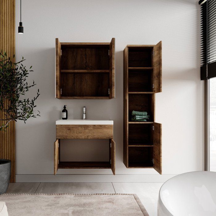 Conjunto de muebles de baño - Badplaats - Montreal - Roble marrón - Lavabo individual - Contemporáneo
