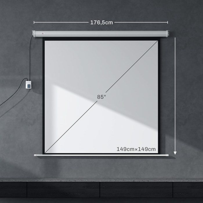 Pantalla de proyección motorizada - HOMCOM - 85 pulgadas - 4K HD, montaje eléctrico en pared o techo, panel de control y mando a distancia.