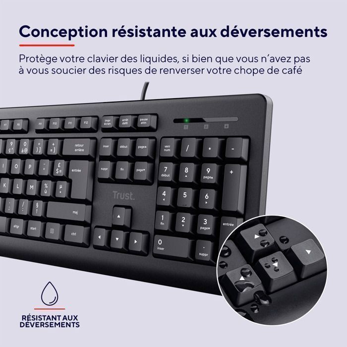 Teclado y ratón - Trust - Taro Pack - AZERTY francés - Resistente a derrames - Silencioso