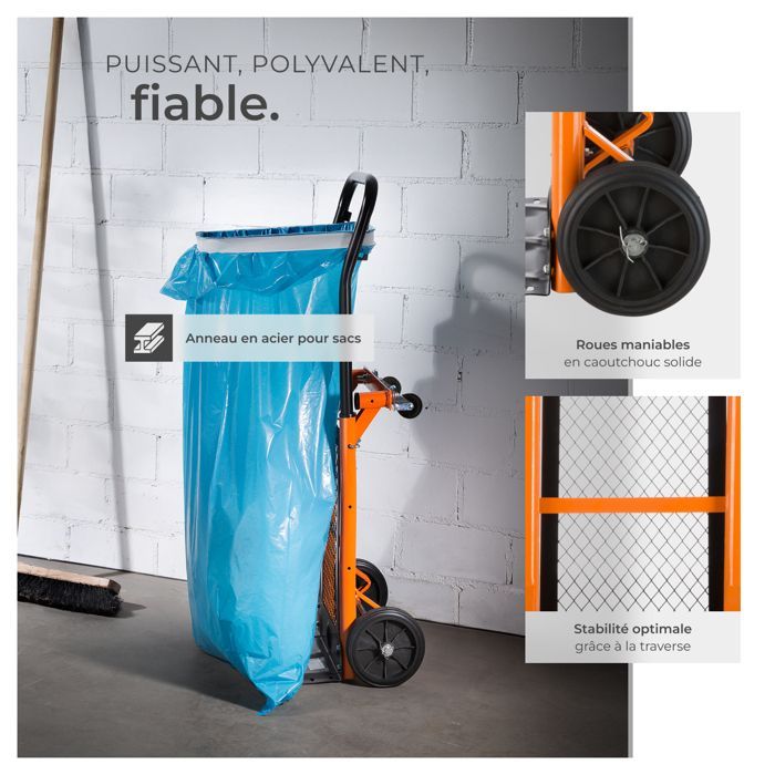 Sackkarre – TECTAKE – 2-in-1-Wagen mit Stahlring und Gummiband zur Taschensicherung, 80 kg Tragkraft – Orange