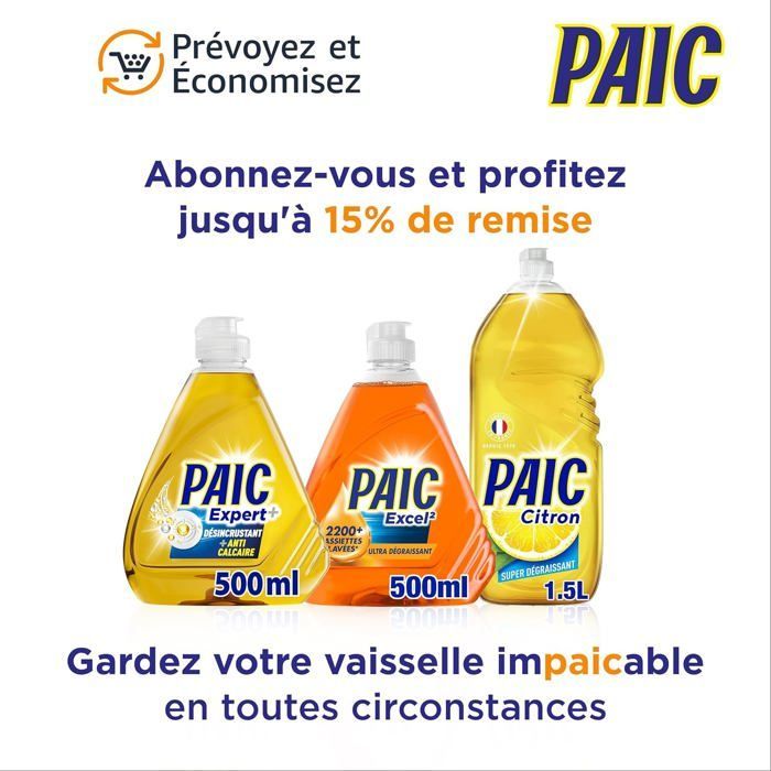 Paic Liquide Vaisselle Excel – Nettoie - Dégraisse – 500ml – Lot de 6