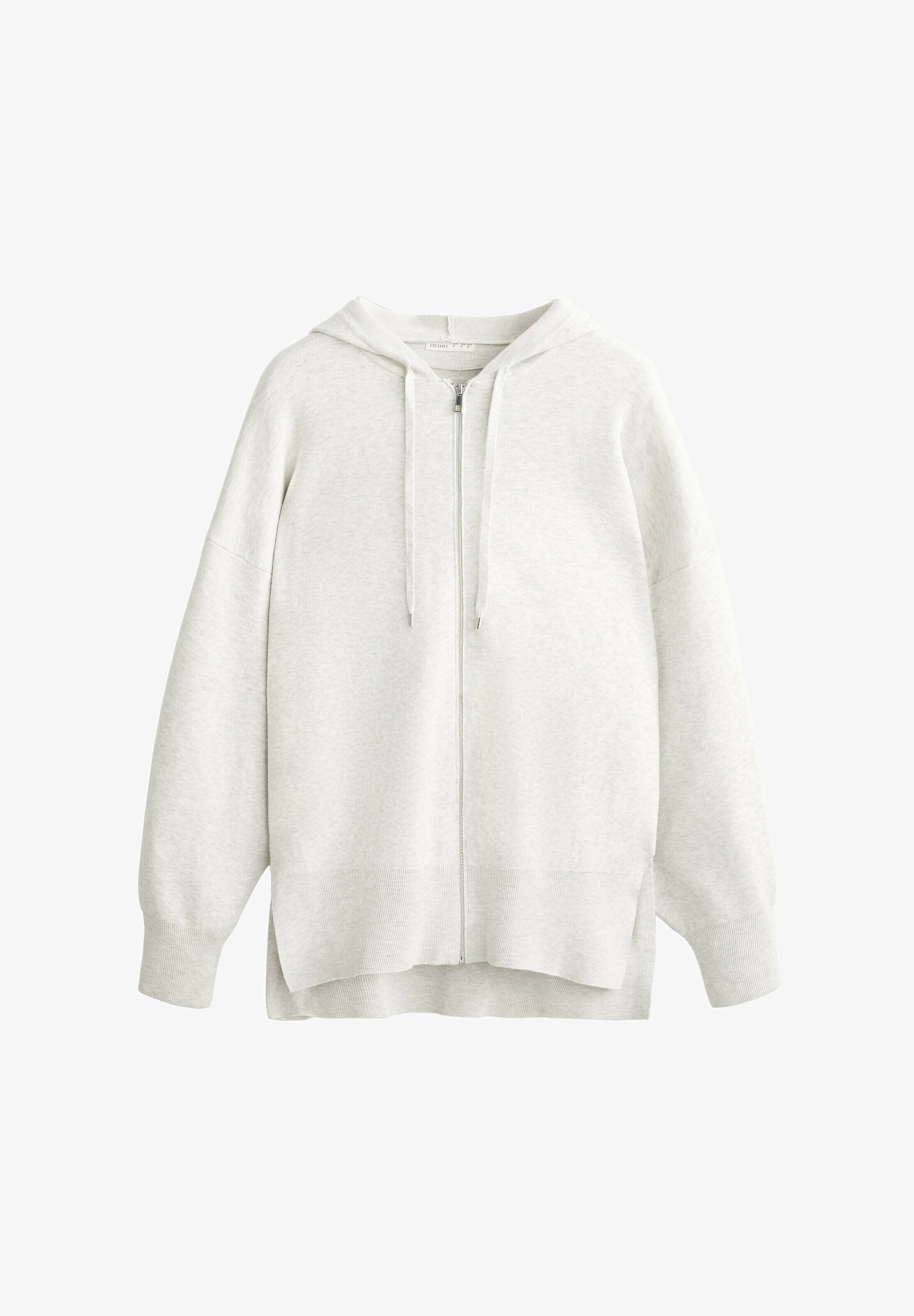 OYSHO HOODED LONG KNIT - Kardigan - melírovaná světle šedá