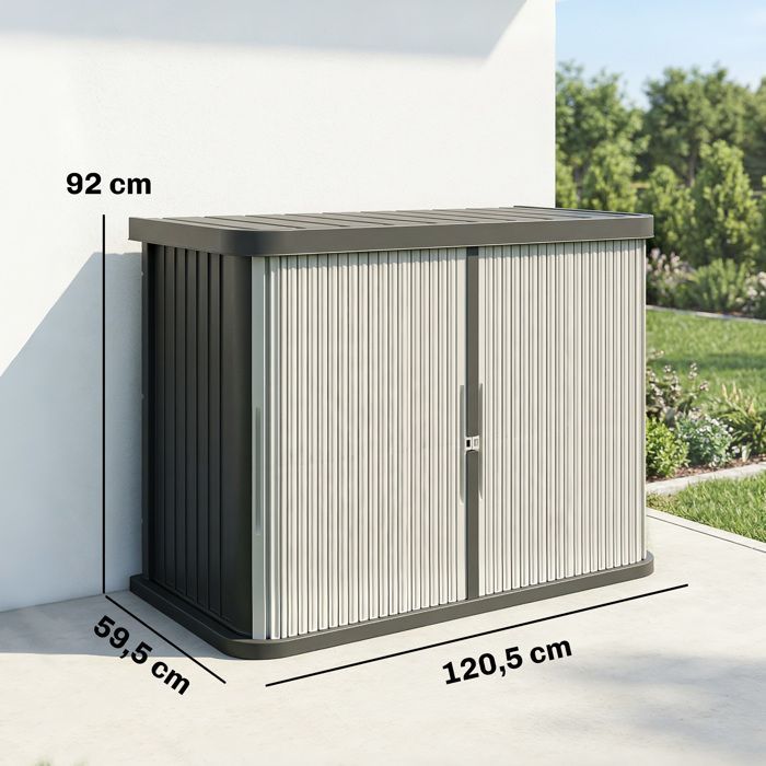 Caja de almacenamiento exterior Outsunny - 2 niveles con puertas correderas, resistente a los rayos UV - PP - 480 L - marrón claro