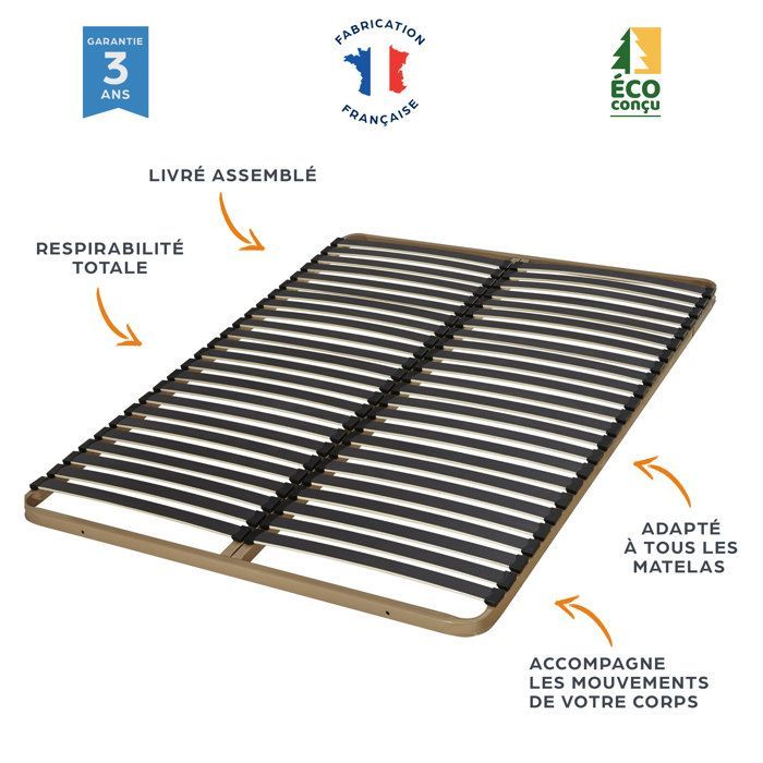 Sommier + jeu de pieds 90x190 Theta 24 lattes