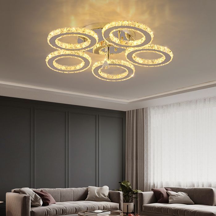 Dimbare kristallen kroonluchter LED-plafondlamp voor de woonkamer met afstandsbediening