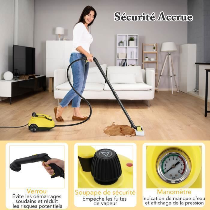 Limpiador a vapor COSTWAY de 2000 W para chinches, 5 BAR-19 accesorios, depósito de 1,8 L, rueda universal, 160 ℃, 35 min de autonomía, amarillo