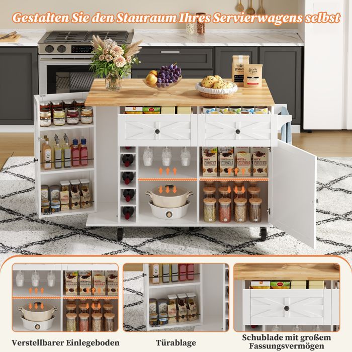 ILOT CENTRAL-CDISPLAY 120 x 45(70) x 89 cm-Roulettes verrouillables à 360°-blanc