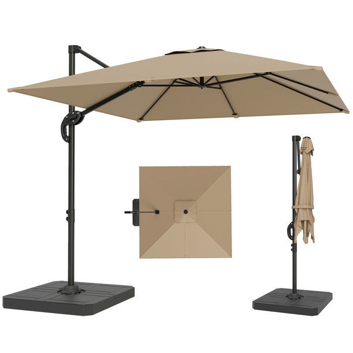 Ombrellone a braccio laterale - ombrellone da giardino per esterni - Outsunny - base e piastre zavorrate - palo in alluminio e rotazione a 360° tramite pedale - kaki