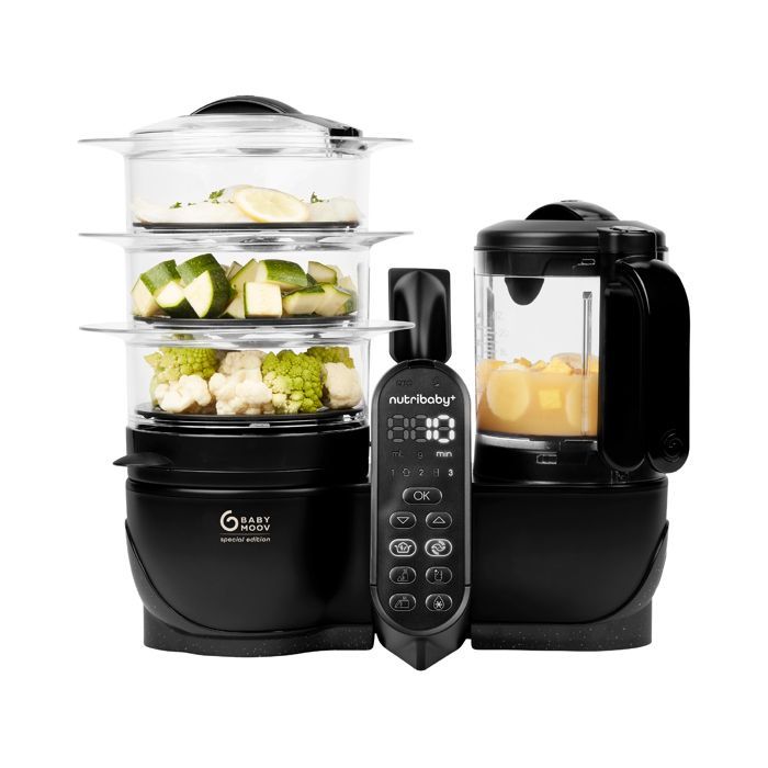Robot da cucina Babymoov Nutribaby(+) XL - Grande capacità 2,9 litri - Fino a 14 pasti in 1 ciclo - 6 in 1 - 2 cestelli per la cottura a vapore, nero