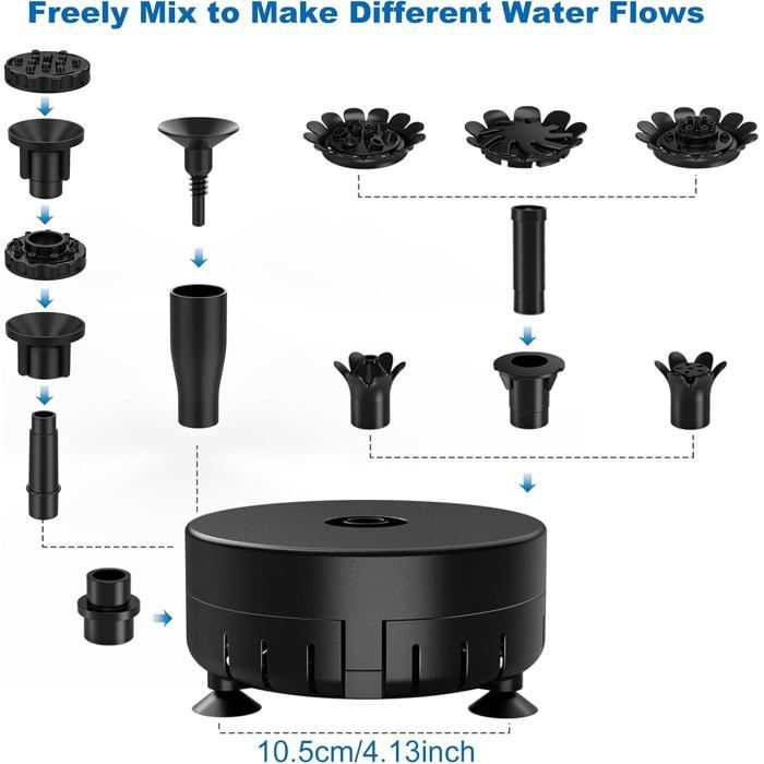 AISITIN 12W DIY Solar Fountain Pump, with 21 Nozzles and 2M Transparent Hose, Solar Fountain for Pond, Garden