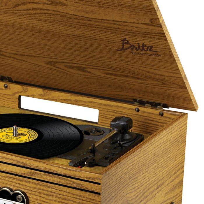 Πικάπ RETRO - Britz - 50W - 33/45/78 RPM - USB SD / Bluetooth Ραδιόφωνο FM / CD/Κασετόφωνο - 2 Στερεοφωνικά Ηχεία - Ξύλο
