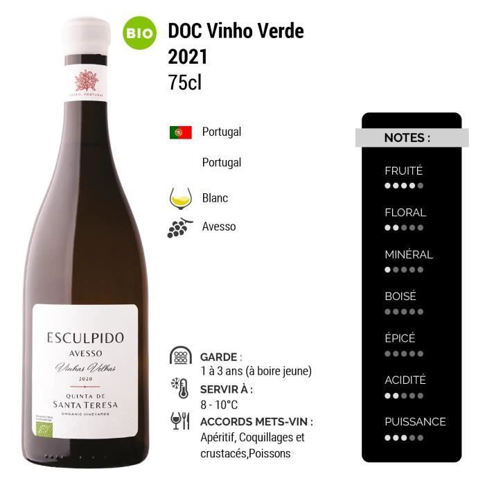 Vinho Verde Avesso Esculpido Vinhas Velhas Blanc 2021 - Orgánico - Lote de 6 x 75cl - Quinta Santa Teresa - Vino DOC Blanc - Origen