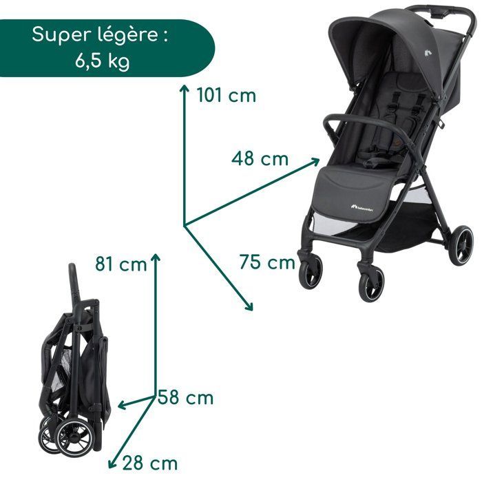 Bebeconfort Azur, poussette canne compacte, 0-3 ans (15 kg), pliage automatique à une main, panier spacieux, Mineral Graphite