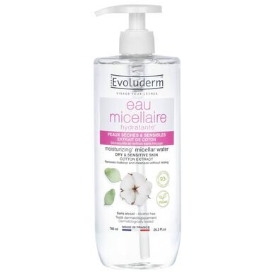 Evoluderm kosteuttava misellivesi kuivalle ja herkälle iholle 750 ml