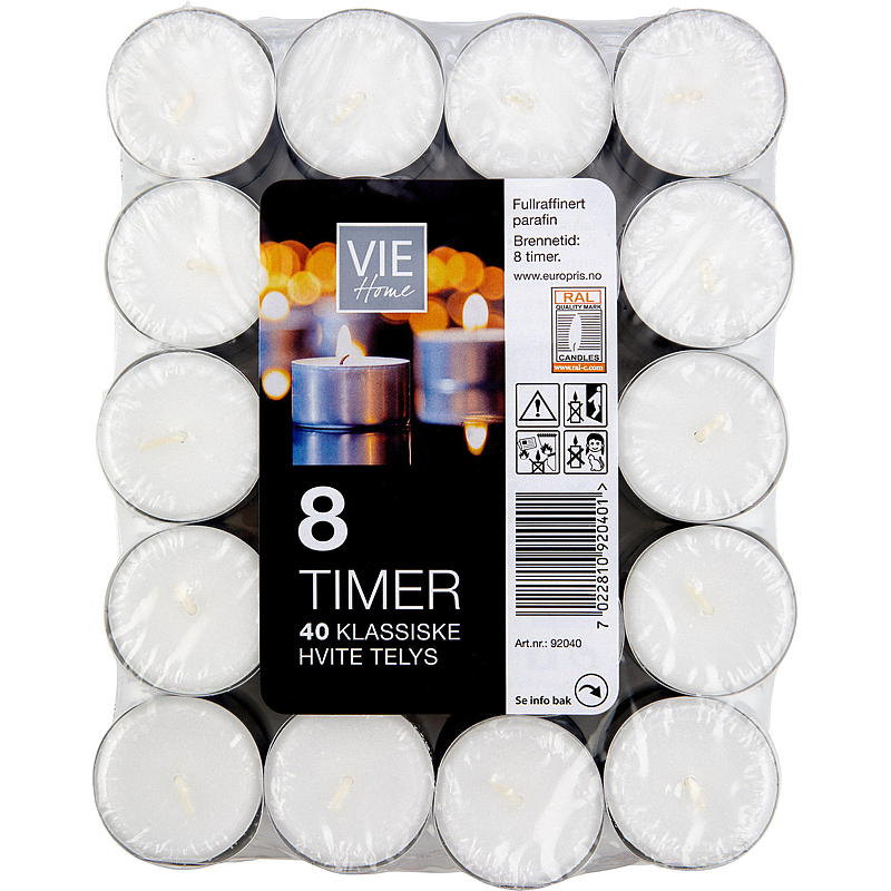Vie Home telys 40-pakning 8 timers aluminiumskopp