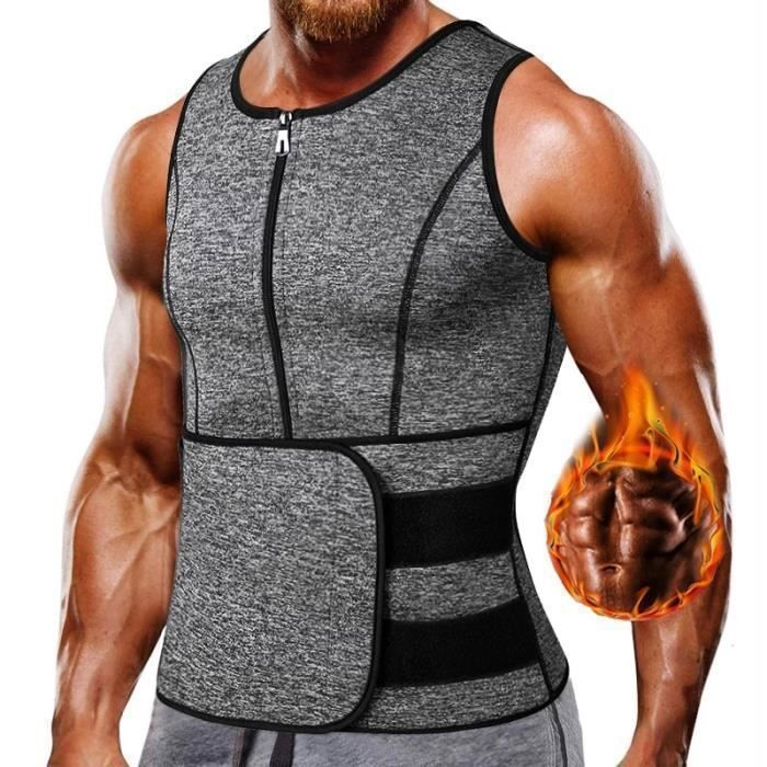 Chaleco de neopreno para hombre, ideal para adelgazar, cinturón deportivo para el sudor, color gris.