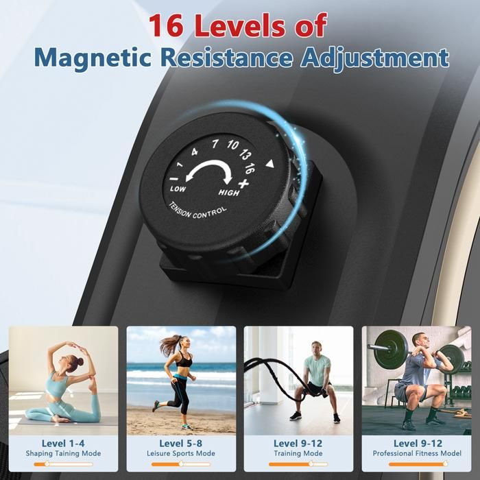 Rameur magnétique - DSKEUZEEW - Pliable - Bluetooth - Écran LCD - 16 niveaux de résistance