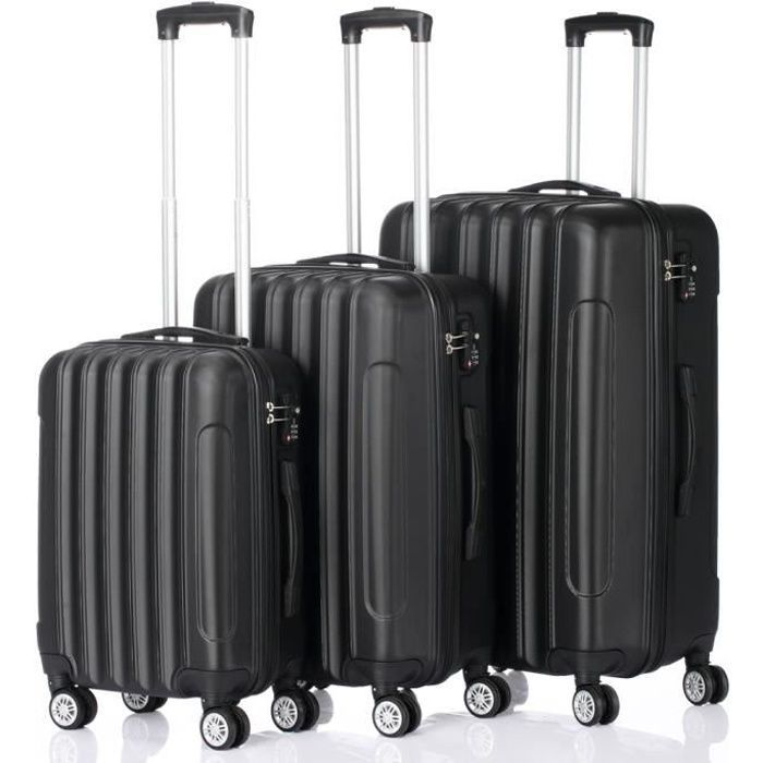 Juego de 3 maletas rígidas de ABS, juego de equipaje, 4 ruedas (55 cm, 65 cm, 75 cm) - Negro