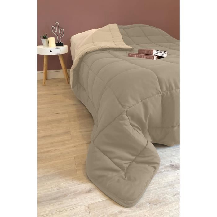 CALGARY – Warme Mikrofaser-Bettdecke 400 g/m² – Taupe & Leinen 240 x 260 cm