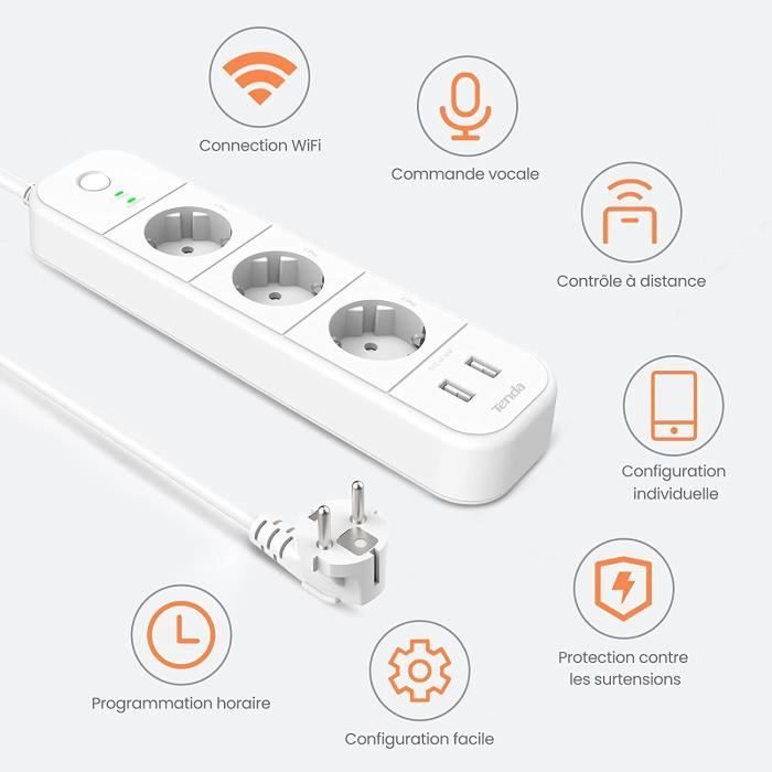 Multipresa Connected Power Strip - TENDA - SP15 - 3 prese - 2 porte USB - Protezione da sovratensione
