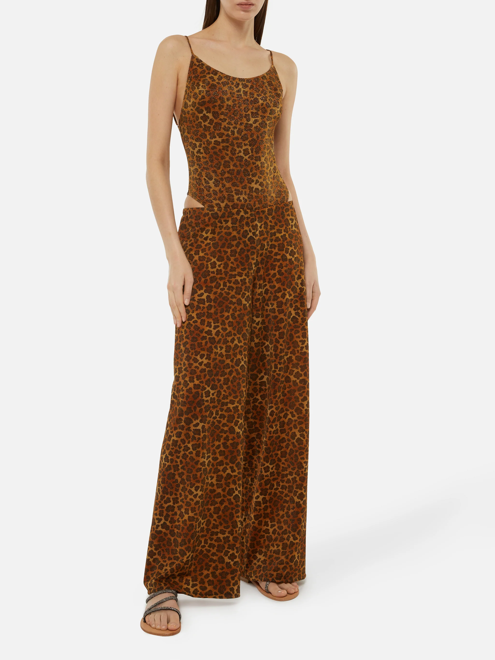 Amalia broek met wijde pijpen in luipaardprint van lurex