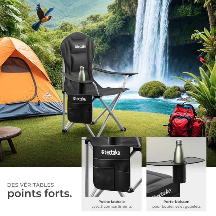 Silla de camping - TECTAKE - 1 MTX, silla plegable acolchada con bolsa de transporte, 88,5 x 55 x 103 cm, tejido hidrófugo.