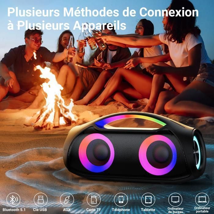 Altoparlante karaoke DJOIN con 2 microfoni wireless, potente altoparlante Bluetooth portatile da 40 W con bassi, luci RGB, AUX/TF/USB per