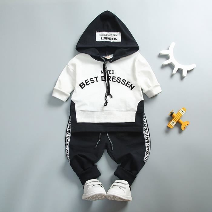 Conjuntos de ropa casual de algodón de 2 piezas para niñas y niños, primavera/otoño, blanco.