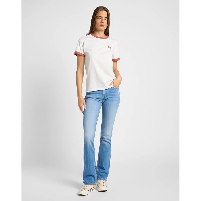 Calça jeans feminina Lee Breese Boot, cintura alta e corte bootcut, azul.
