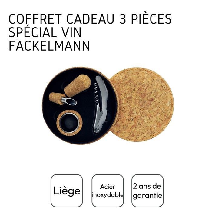 Fackelmann Gift 3-Piece Wine Bottle Accessory Gift Set with Cork Box