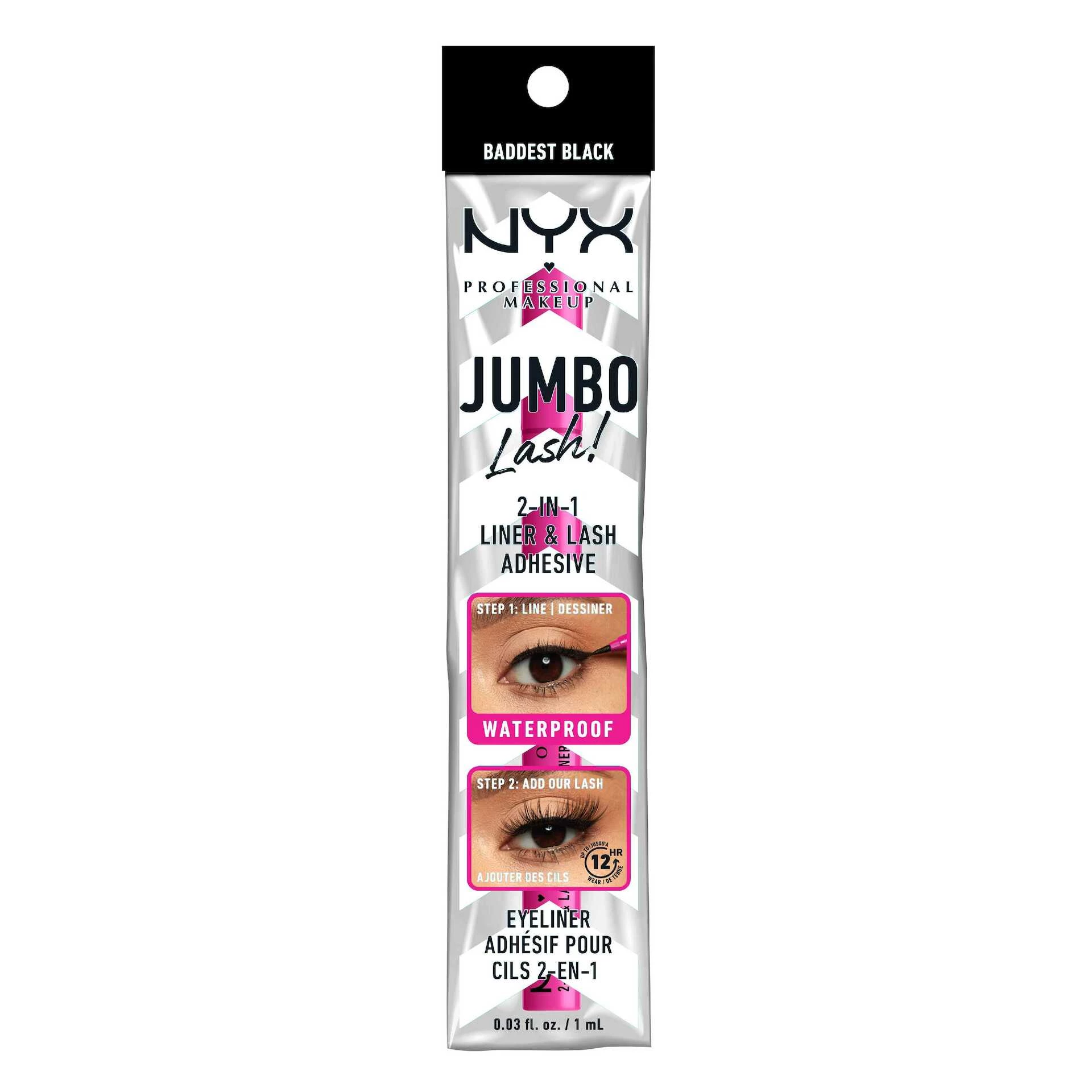Tuș de ochi Jumbo 2 în 1 cu adeziv, negru - NYX Professional Makeup