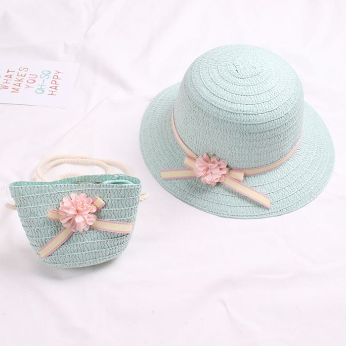 FUNMOON Sombrero de paja transpirable para niño, sombrero de sol para bebé con bolso, protección UV, colección de verano - 613051