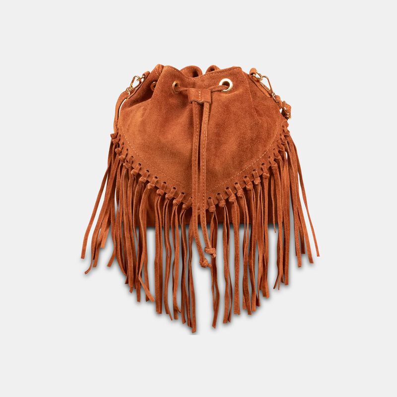 Borsa bucket da donna in suède con frange