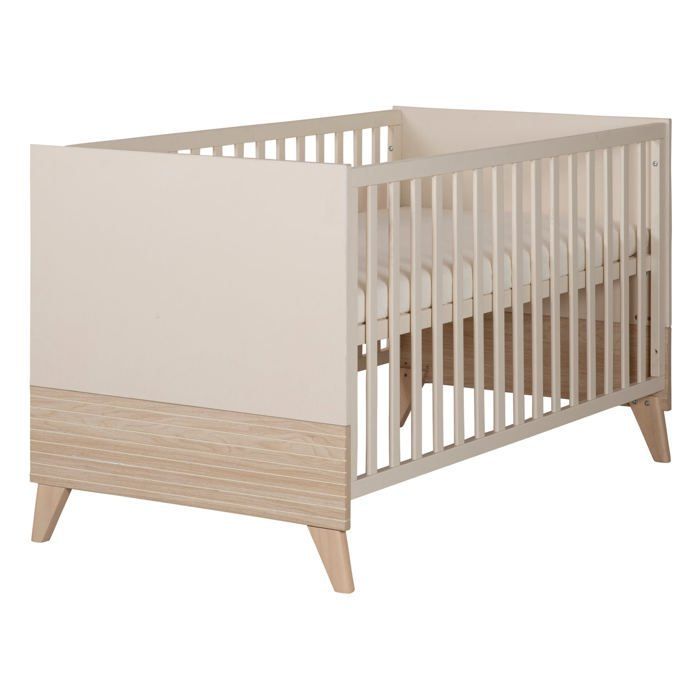 Cuna convertible/cama infantil - 70 x 140 cm - SIDNEY - Roble / Beige