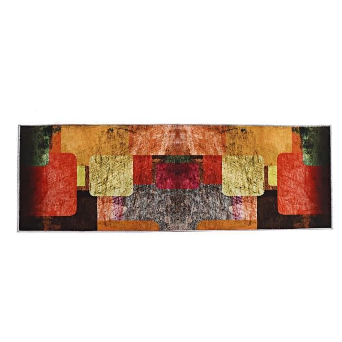 Juego de 2 tapetes de cocina antideslizantes de poliéster con estampado geométrico en acuarela, ideales para cocina, oficina o comedor. Medidas: 40 x 60 cm + 40 x 120 cm.