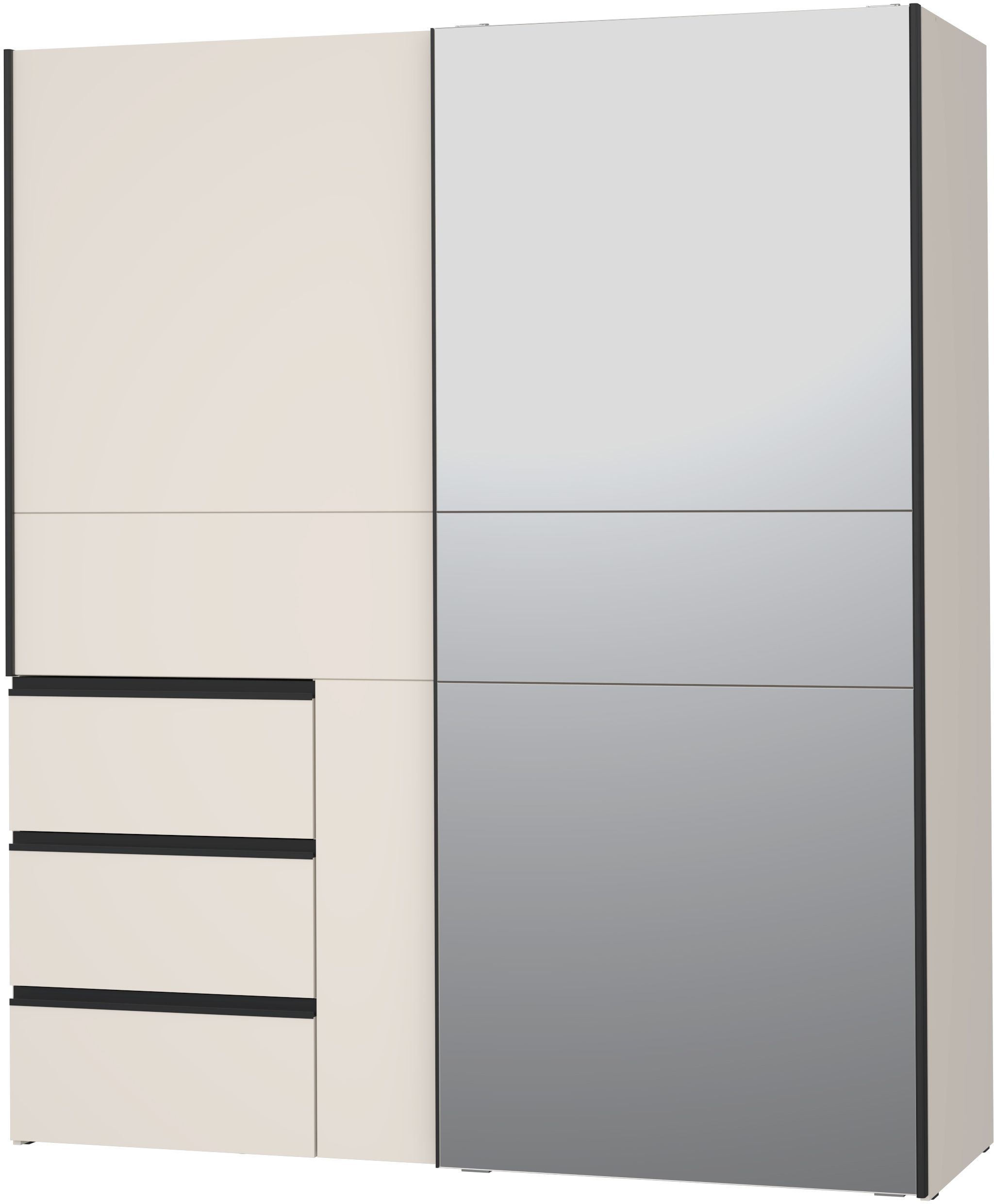 Armoire - 2 portes coulissantes 3 tiroirs - Décor Sable et miroir - L170,3 x P61,2 x H200,5 cm - WINN 2