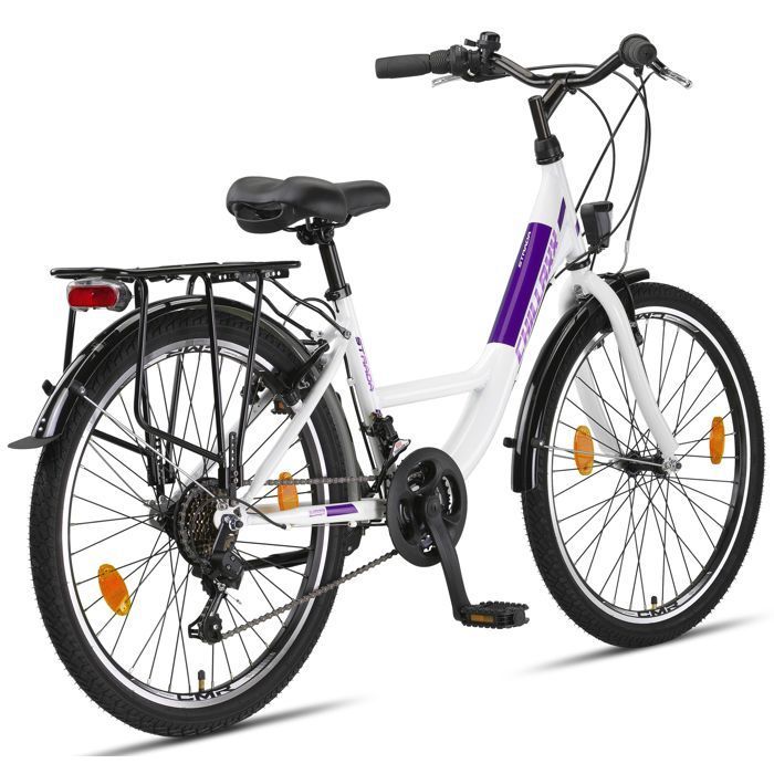 Chillaxx Strada Premium City Bike - 24 pouce, Blanc-violet frein en V