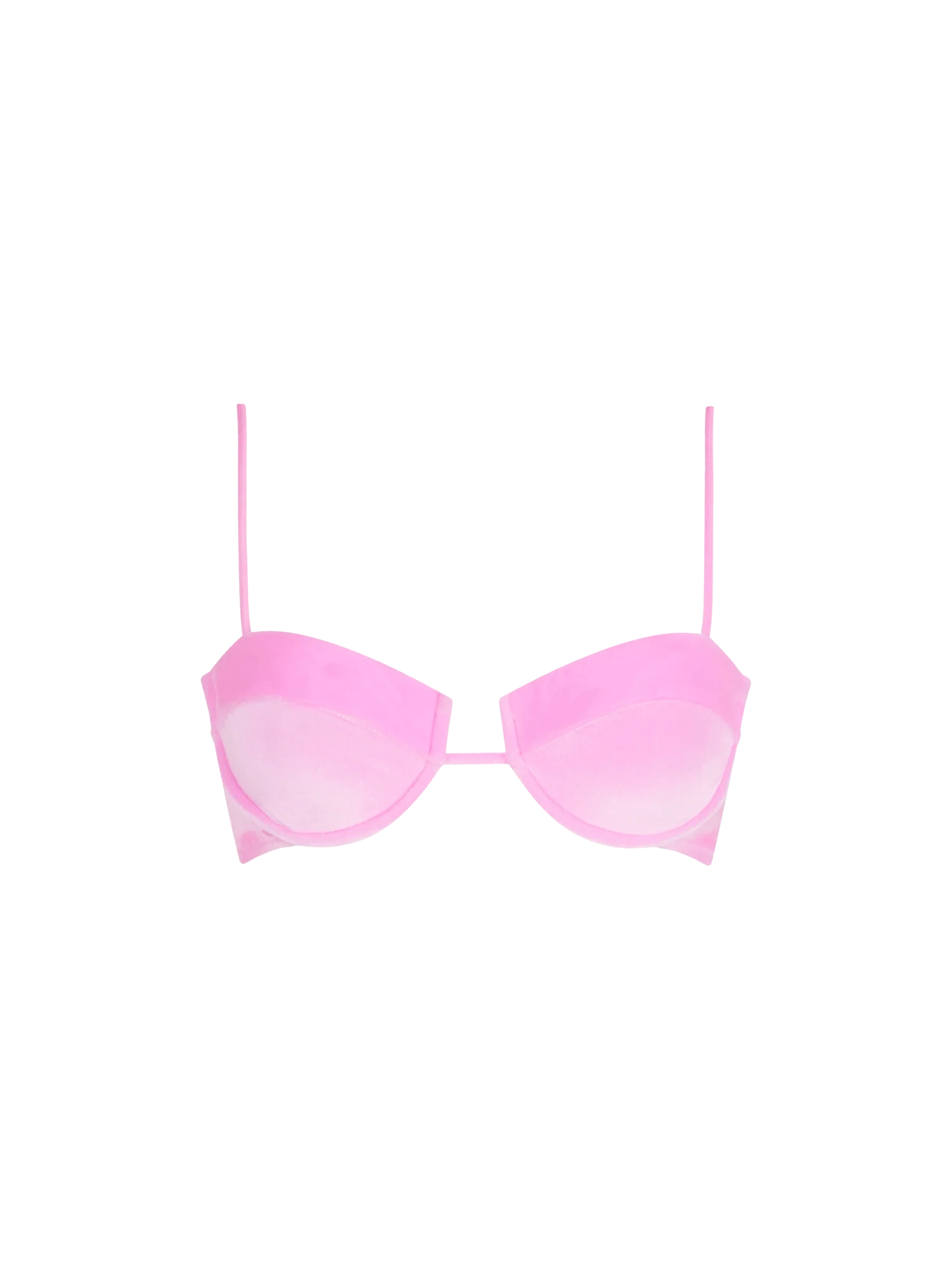 Top tipo bralette con aros Salina en chenilla rosa