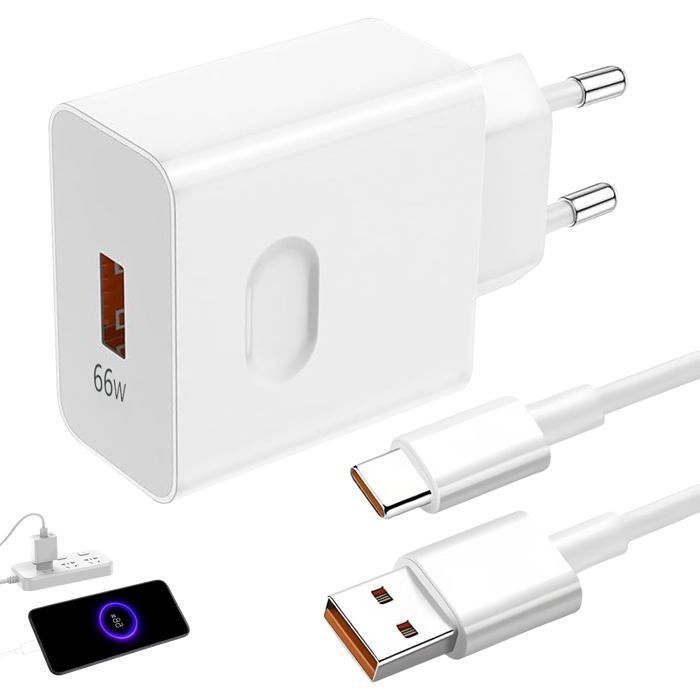 Chargeur 66w Honor, Supercharge Chargeur Rapide avec 6 A 1m Cable USB C Chargeurs pour Téléphones Portables Compatible Honor Magic6
