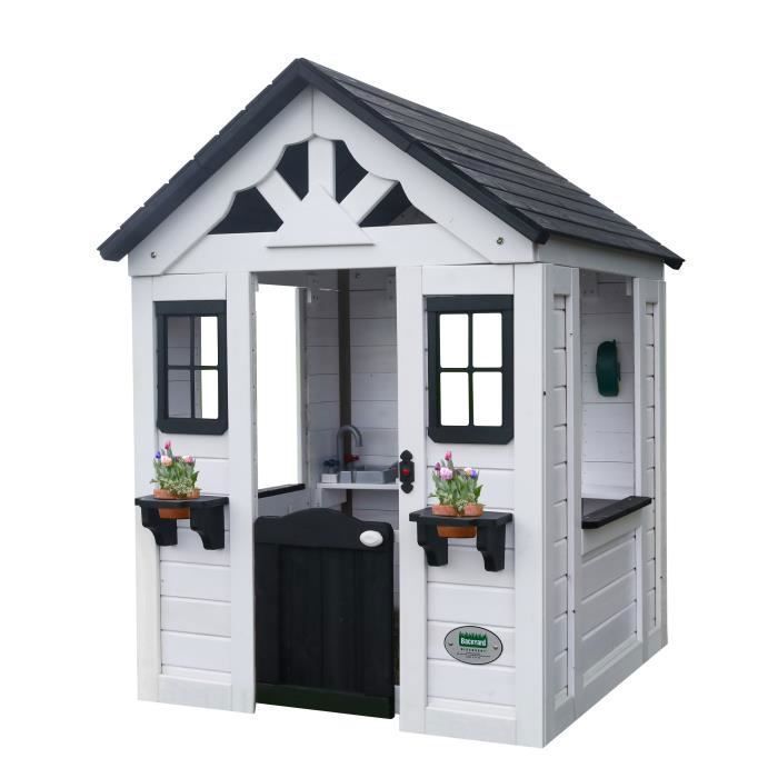 Wooden children's playhouse - BACKYARD DISCOVERY - Sweetwater - Anthracite and white - Large windows