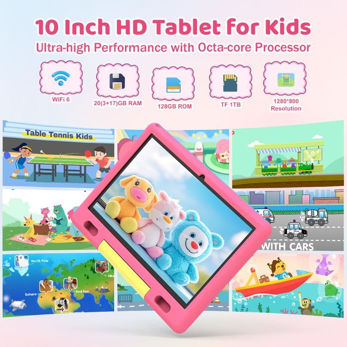 Tablette enfant - KOTSREN - 10.1'' Octa Core - 20Go RAM - 128Go ROM - Android 15