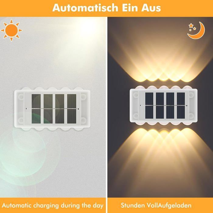 10 luces solares LED para exteriores, resistentes al agua IP65 - Iluminación directa para jardín, valla, puerta, entrada de vehículos - Paquete de 4
