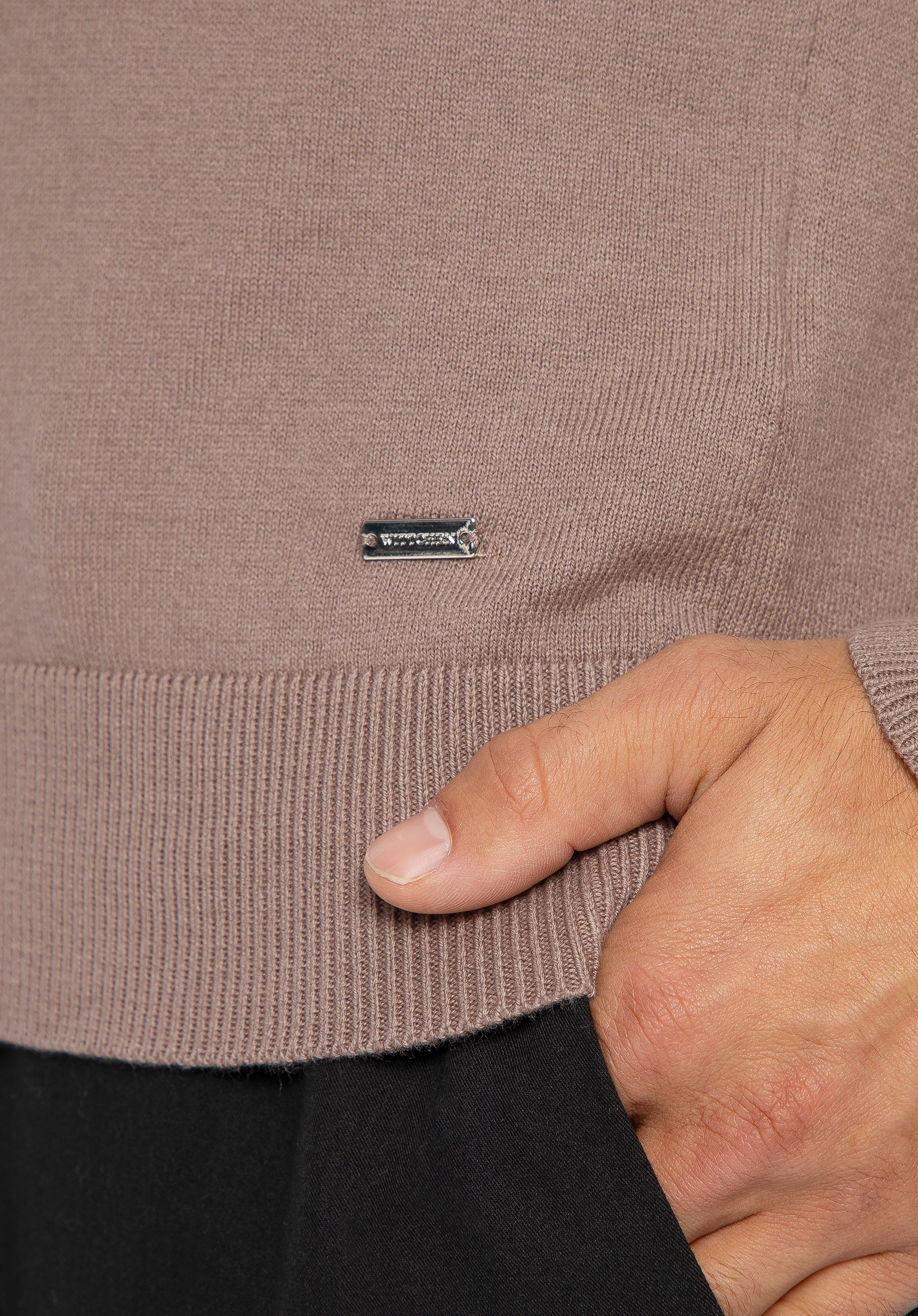 Sweter męski z bawełny z domieszką kaszmiru ciemny beż