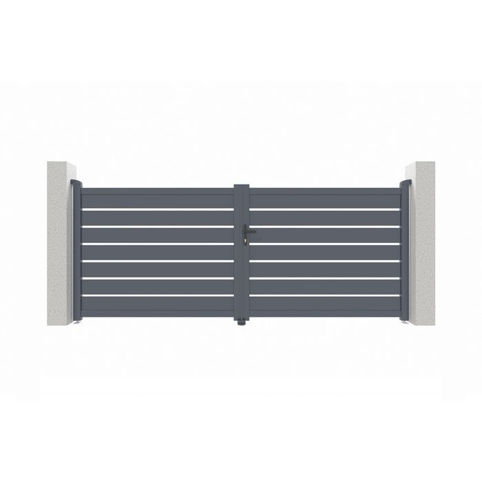 Puerta batiente y kit de motorización - Casanoov - VOGEL - 3,5 m de altura (143 cm) - Gris - Aluminio / Motorización HIKER B200