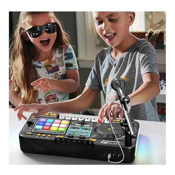 Kids DJ Mixer, Kids DJ Turntable with Light and Keyboard, Interactive Musical Toy, Learning to Imitate Musical Instruments