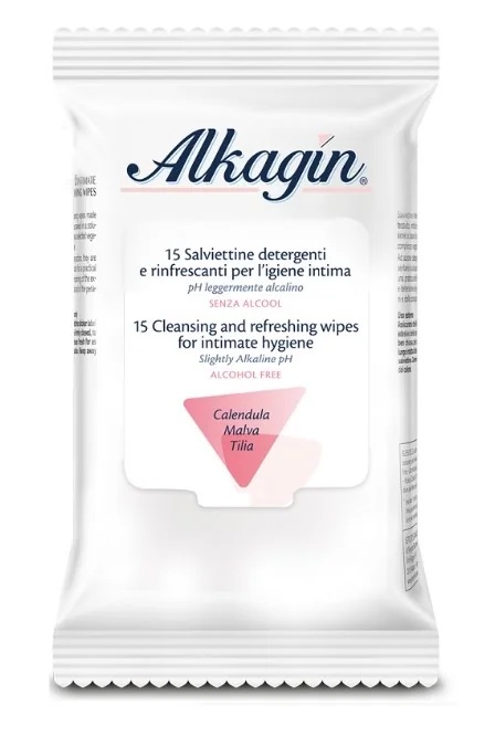 ALKAGIN Lenços umedecidos íntimos Alkagin para limpeza e refrescância, 15 unidades, sem álcool