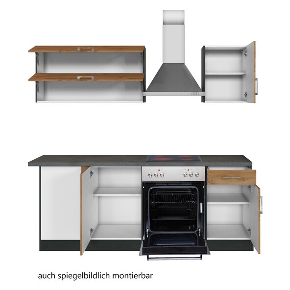 Corner kitchen PORTO, 210 x 210 cm, wotan/graphite