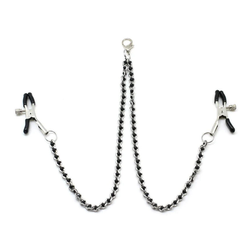 Liebe Seele Schwarze Perlenketten und Nippelklemmen Silber